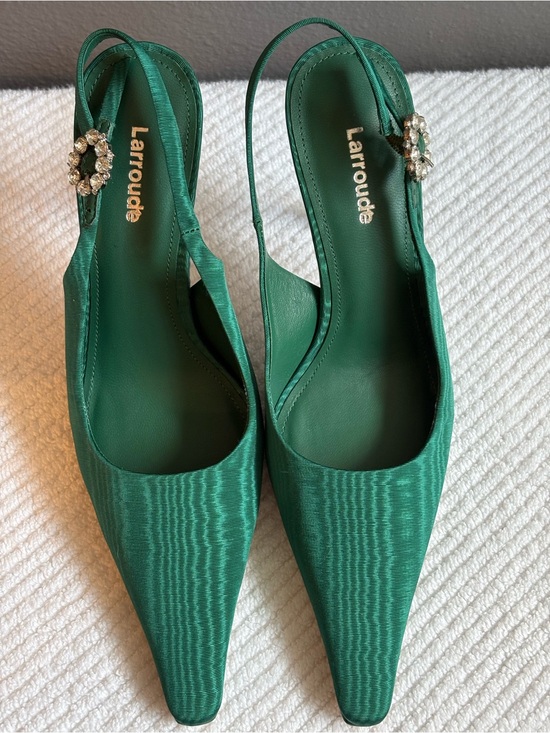 Larroude Shoes - Larroude Carine Emerald Green Slingback Pumps with Crystal Buckle Size 6 New